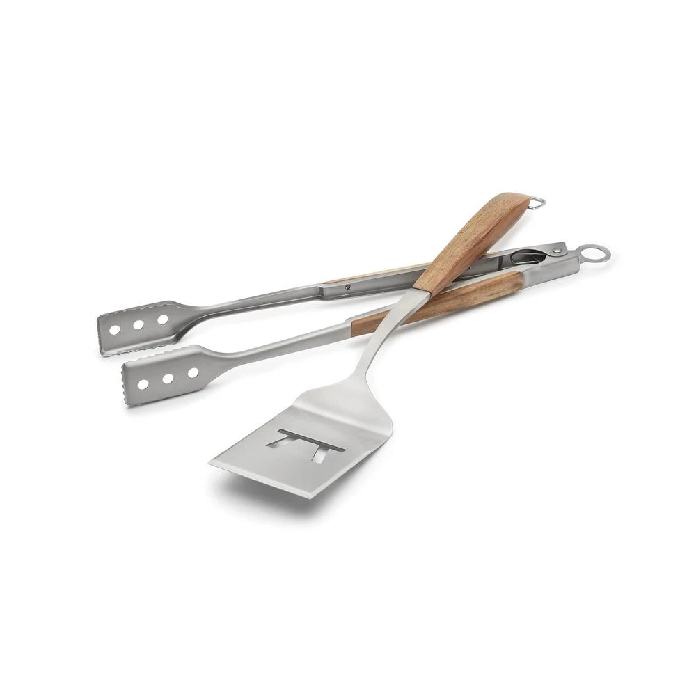 Outset Jackson Acacia Wood Grill Spatula & Locking Tongs Set 1 Outset Jackson Acacia Wood Grill Spatula & Locking Tongs Set